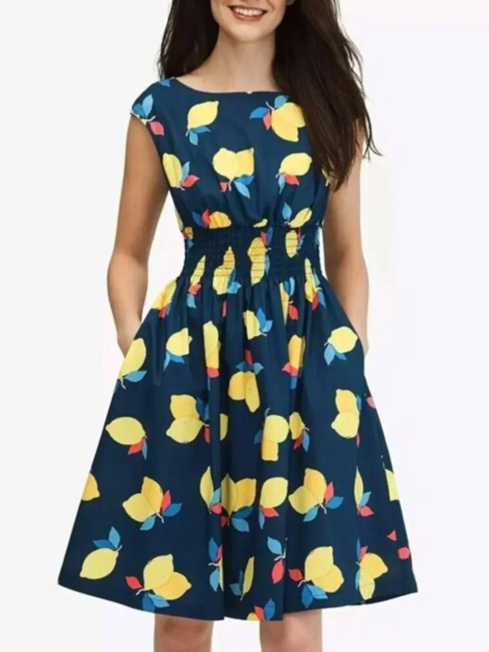 New Kate Spade Blaire Lemon Zest 100% Cotton Dress Navy 2, XS $229